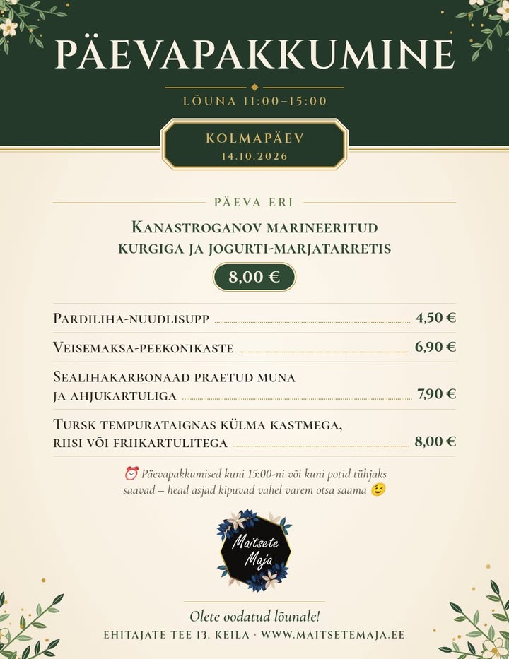 PÄEVAPAKKUMISED – kolmapäev 14.10.
