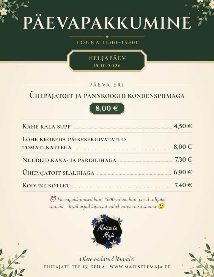 PÄEVAPAKKUMISED – neljapäev 15.10.
