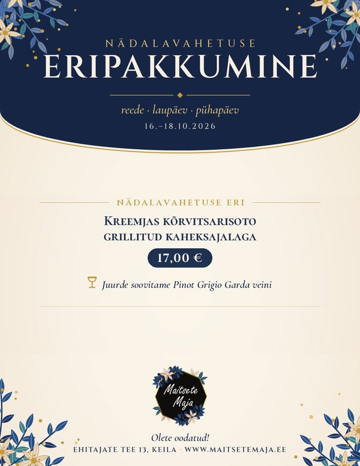 NÄDALAVAHETUSE ERIPAKKUMINE – reede–pühapäev 16.–18.10.