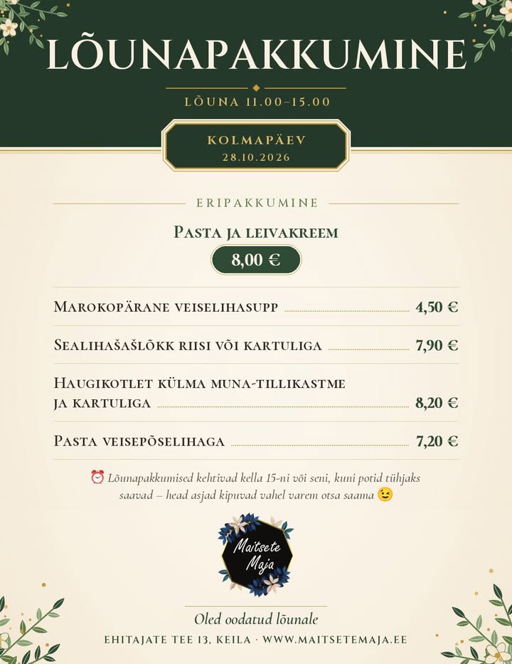 LÕUNAPAKKUMISED – kolmapäev 28.10.